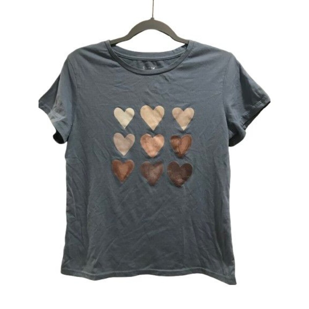 Women's Large T-Shirt Shein Short Sleeve Crew Nech Blue Hearts